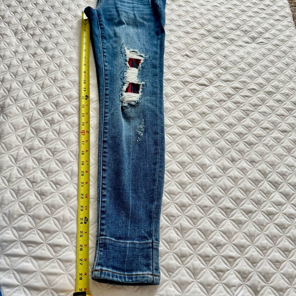 Judy Blue Distressed Skinny Red Buffalo Plaid Denim Blue Jeans Size 9/29 - Picture 12 of 15